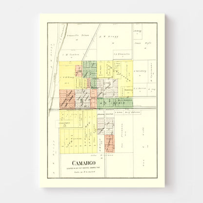 Vintage Map of Camargo, Illinois, 1893 | Wall Art