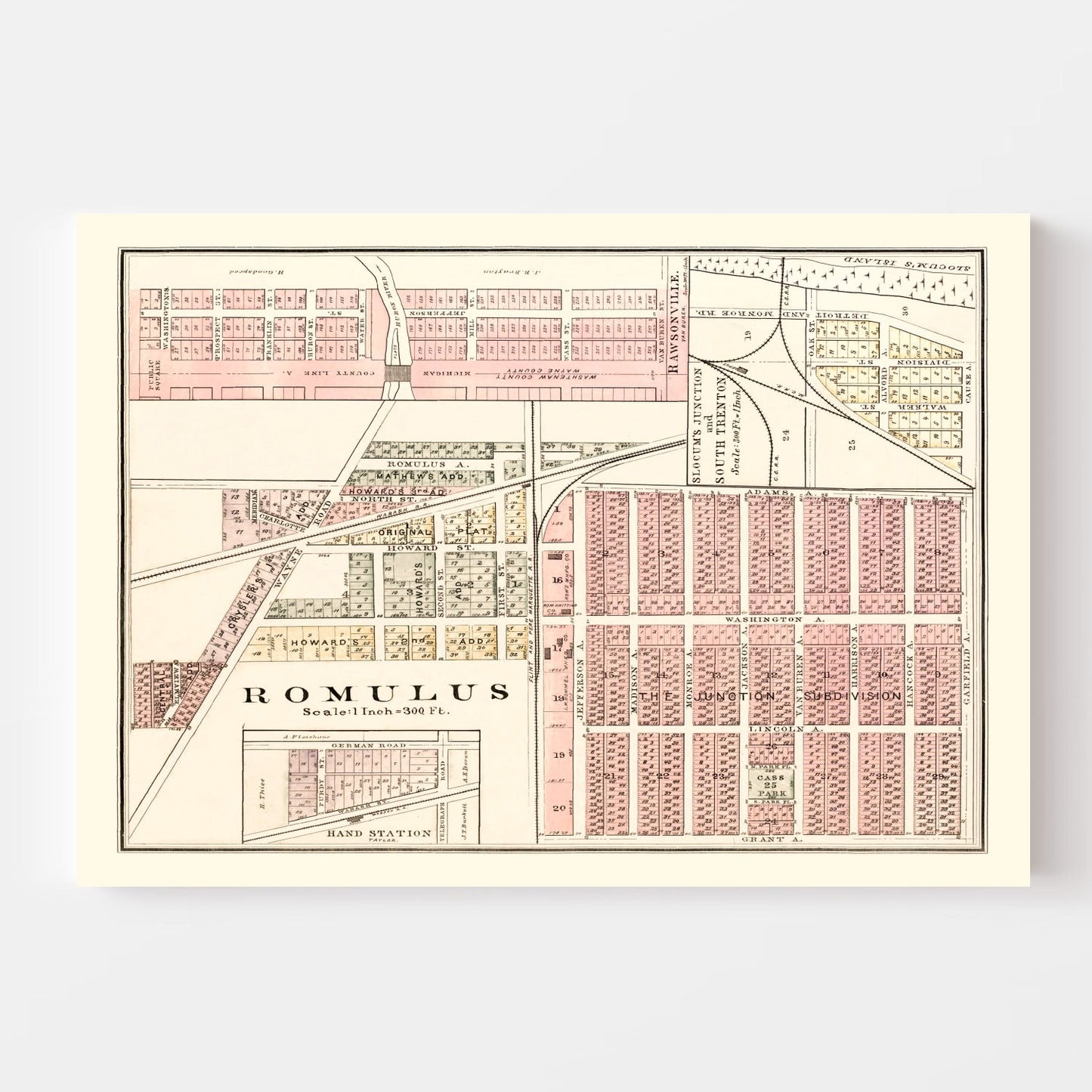 Vintage Map of Romulus, Michigan, 1893