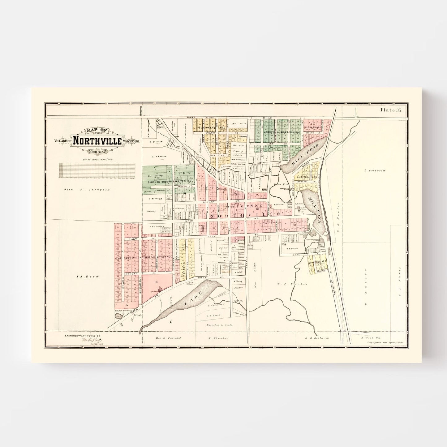 Vintage Map of Northville, Michigan, 1893