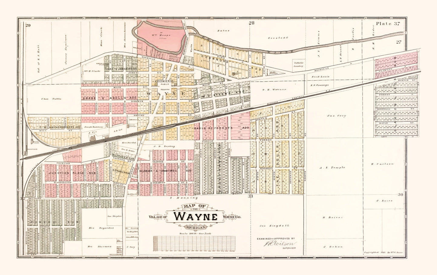 Vintage Map of Wayne, Michigan 1893