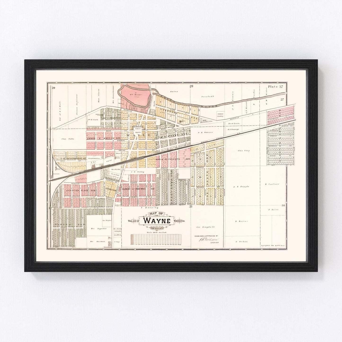 Vintage map of Wayne, Michigan 1893, Wayne County restored print