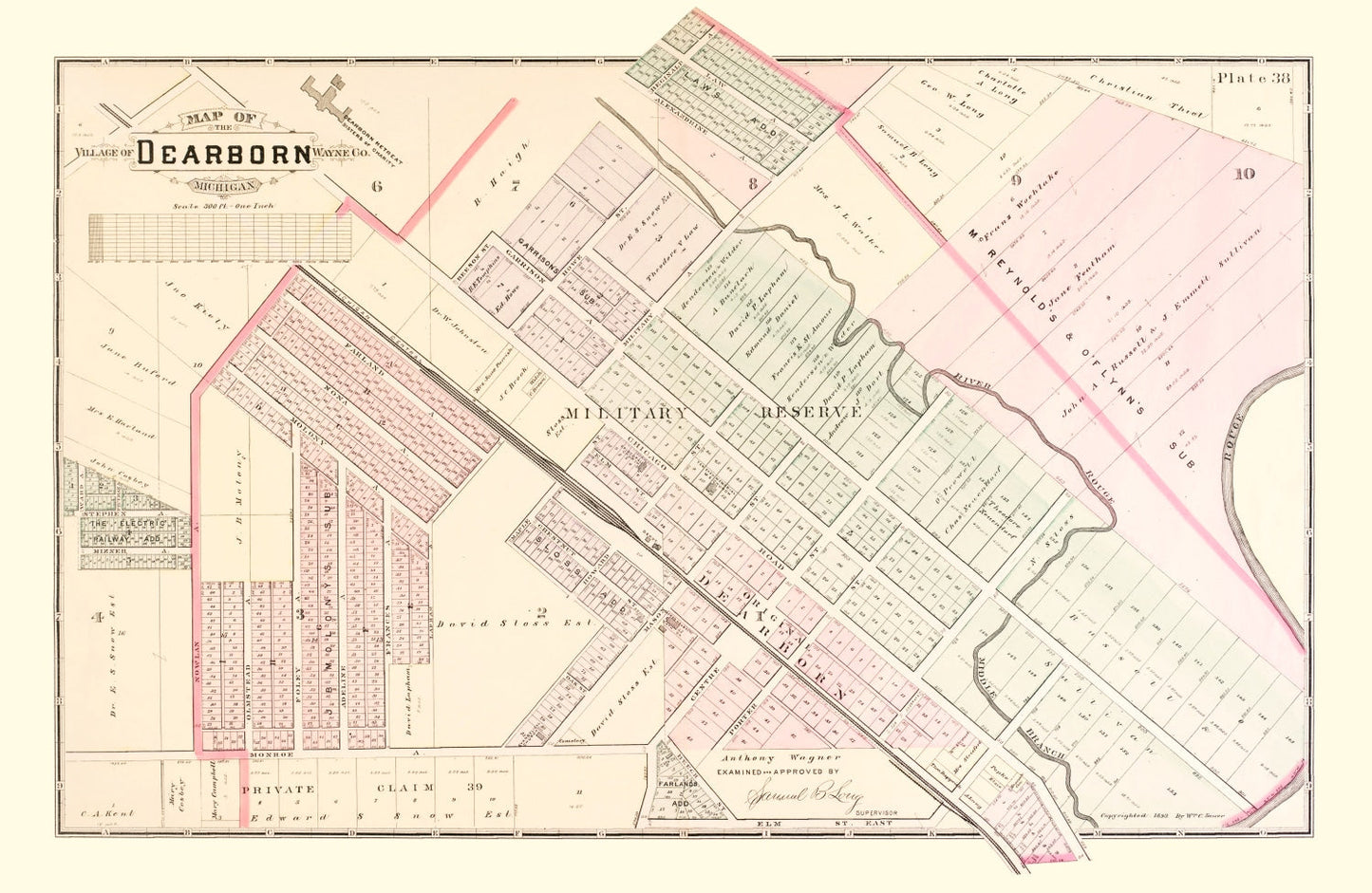 Vintage Map of Dearborn, Michigan, 1893