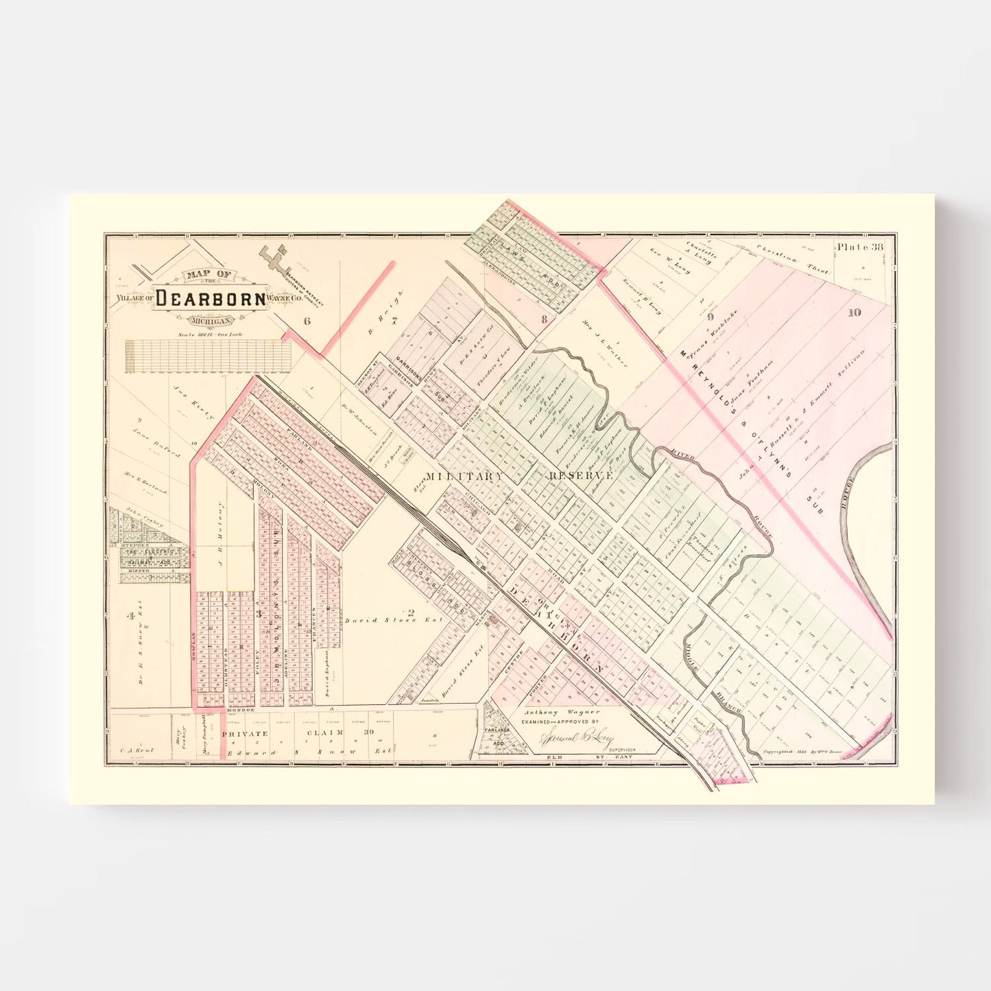 Vintage Map of Dearborn, Michigan, 1893