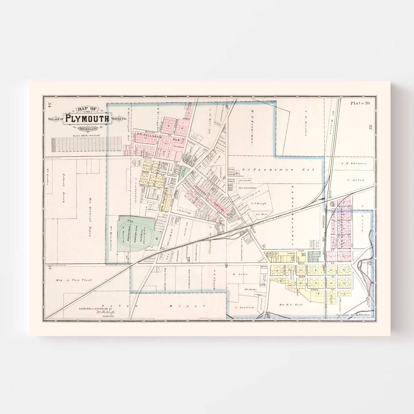 Vintage Map of Plymouth, Michigan, 1893
