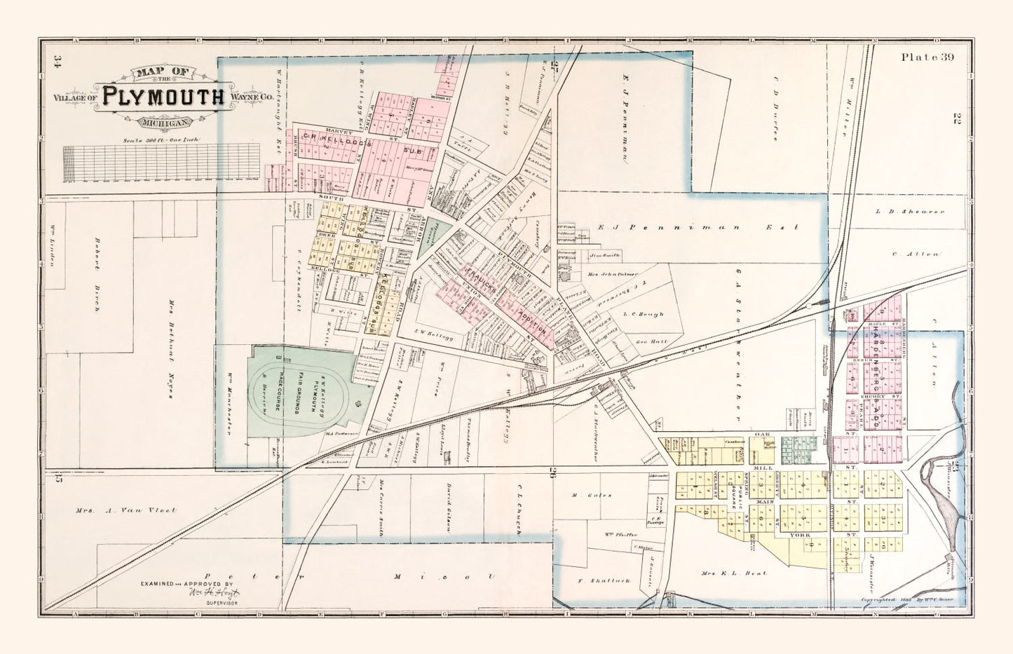 Vintage Map of Plymouth, Michigan, 1893