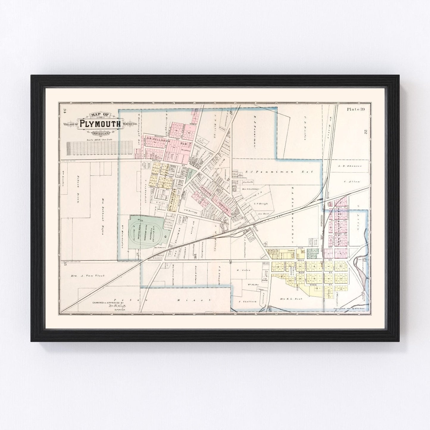 vintage map of Plymouth, Michigan, 1893