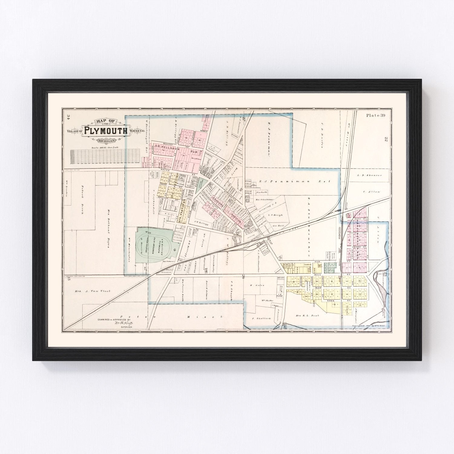vintage map of Plymouth, Michigan, 1893