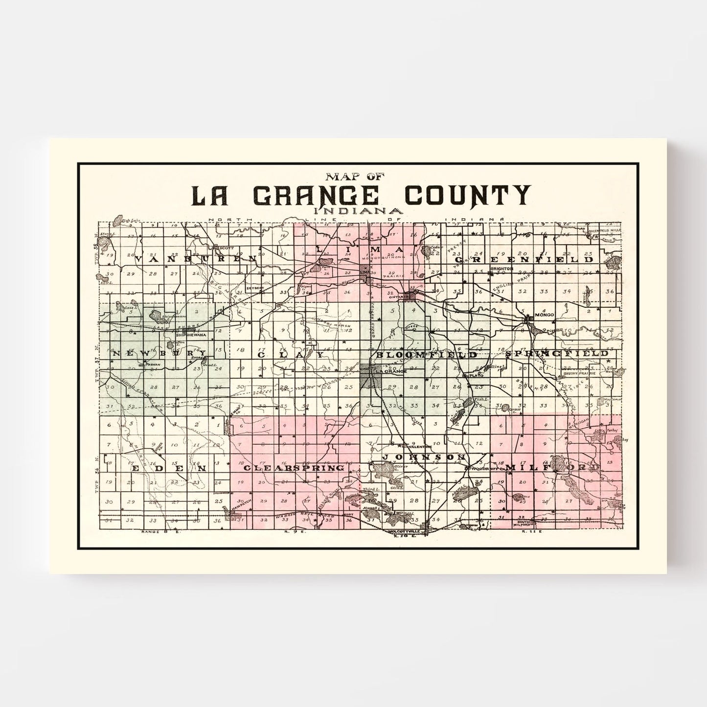 Vintage Map of LaGrange County, Indiana, 1893