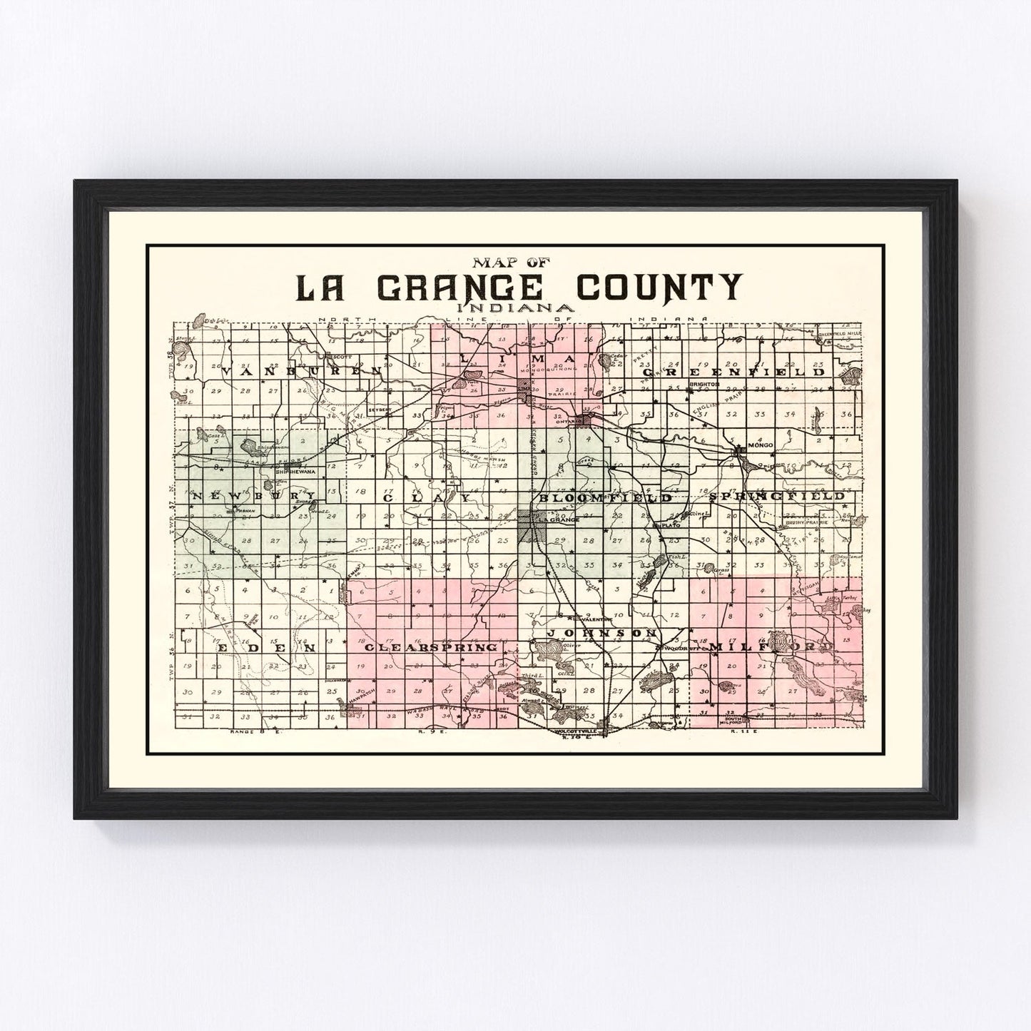 vintage map of LaGrange County, Indiana, 1893