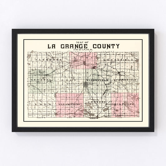 vintage map of LaGrange County, Indiana, 1893