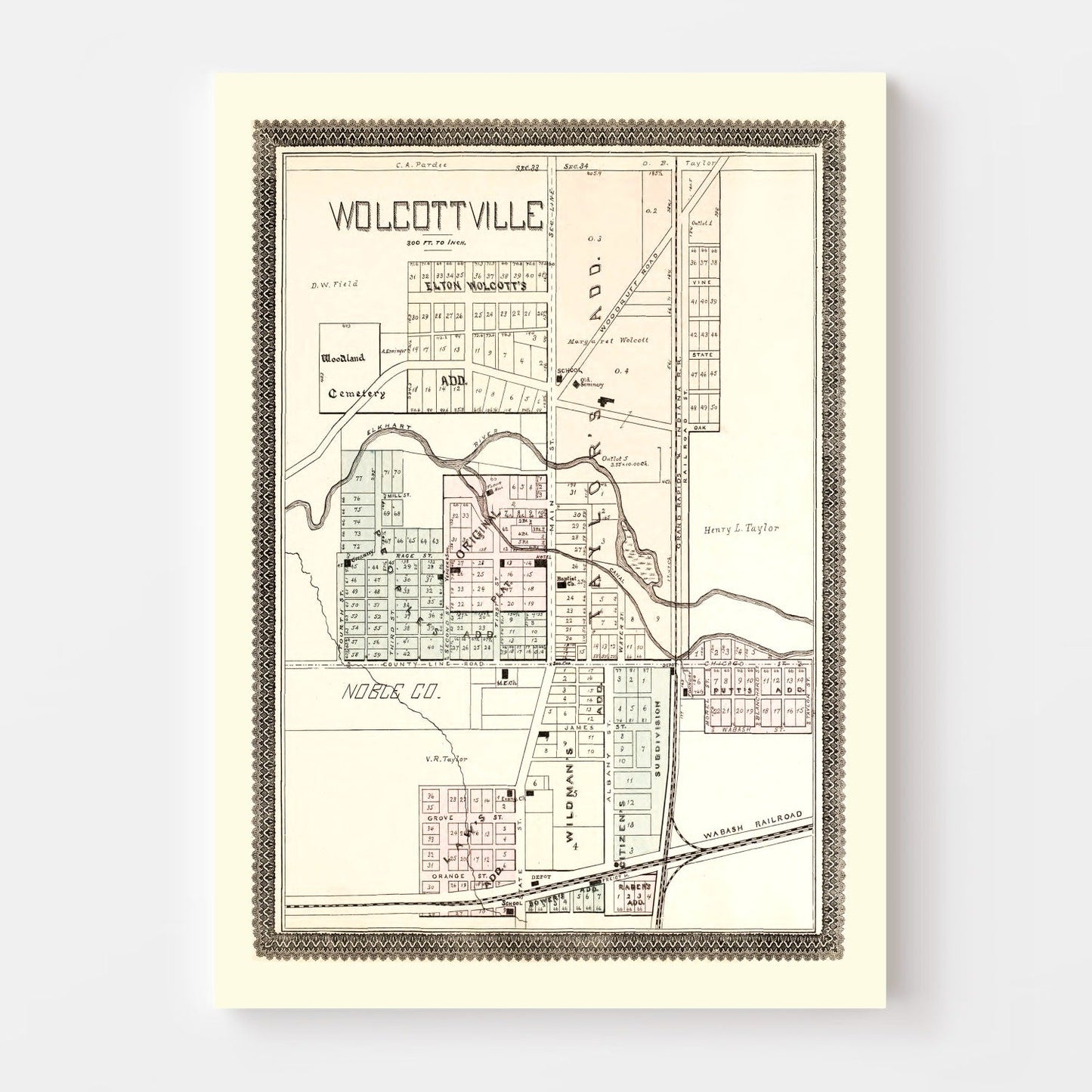 Vintage Map of Wolcottville, Indiana, 1893