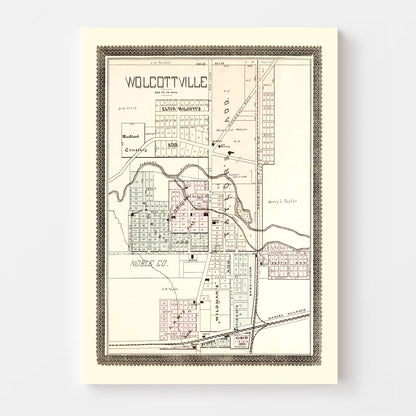 Vintage Map of Wolcottville, Indiana, 1893