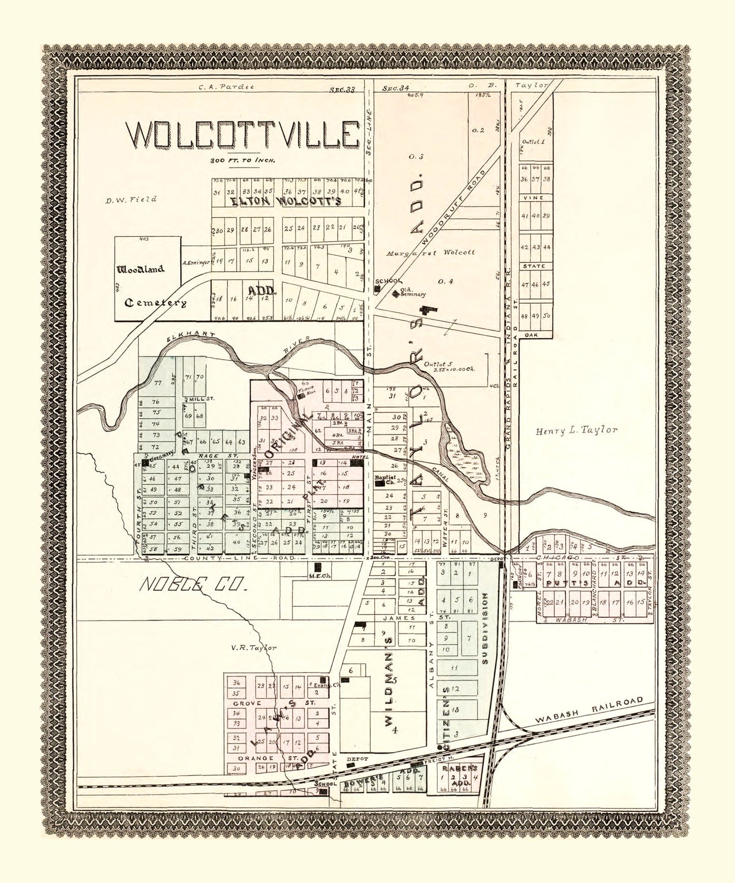 Vintage Map of Wolcottville, Indiana, 1893