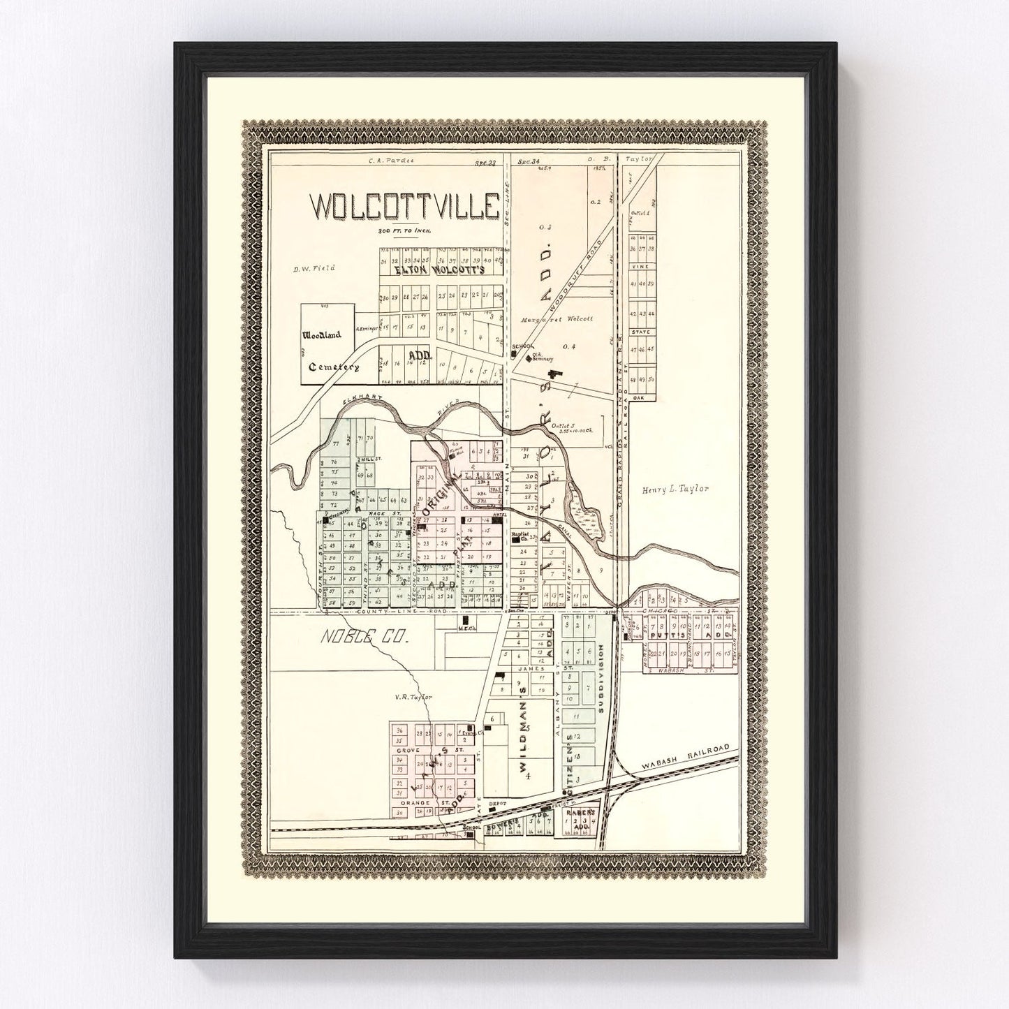 Vintage map of Wolcottville, Indiana, 1893, digitally restored