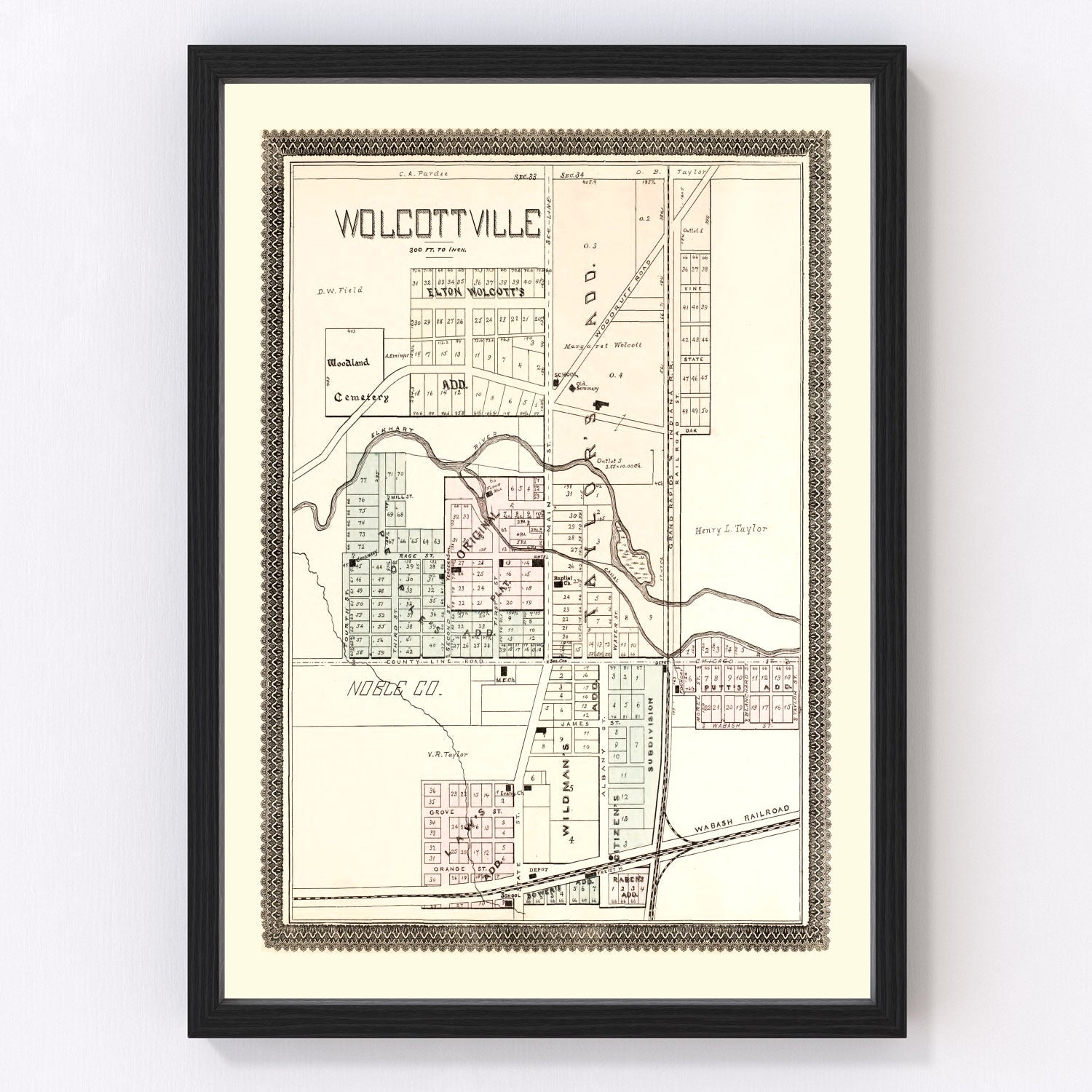 Vintage map of Wolcottville, Indiana, 1893, digitally restored