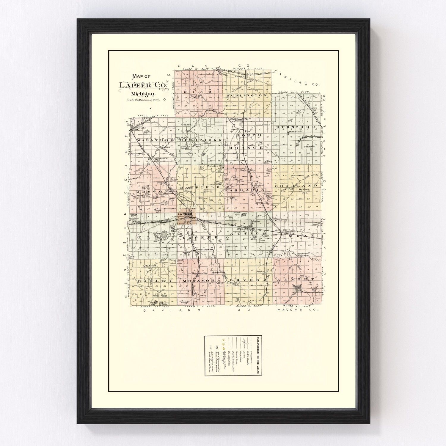 Vintage map of Lapeer County, Michigan, 1893
