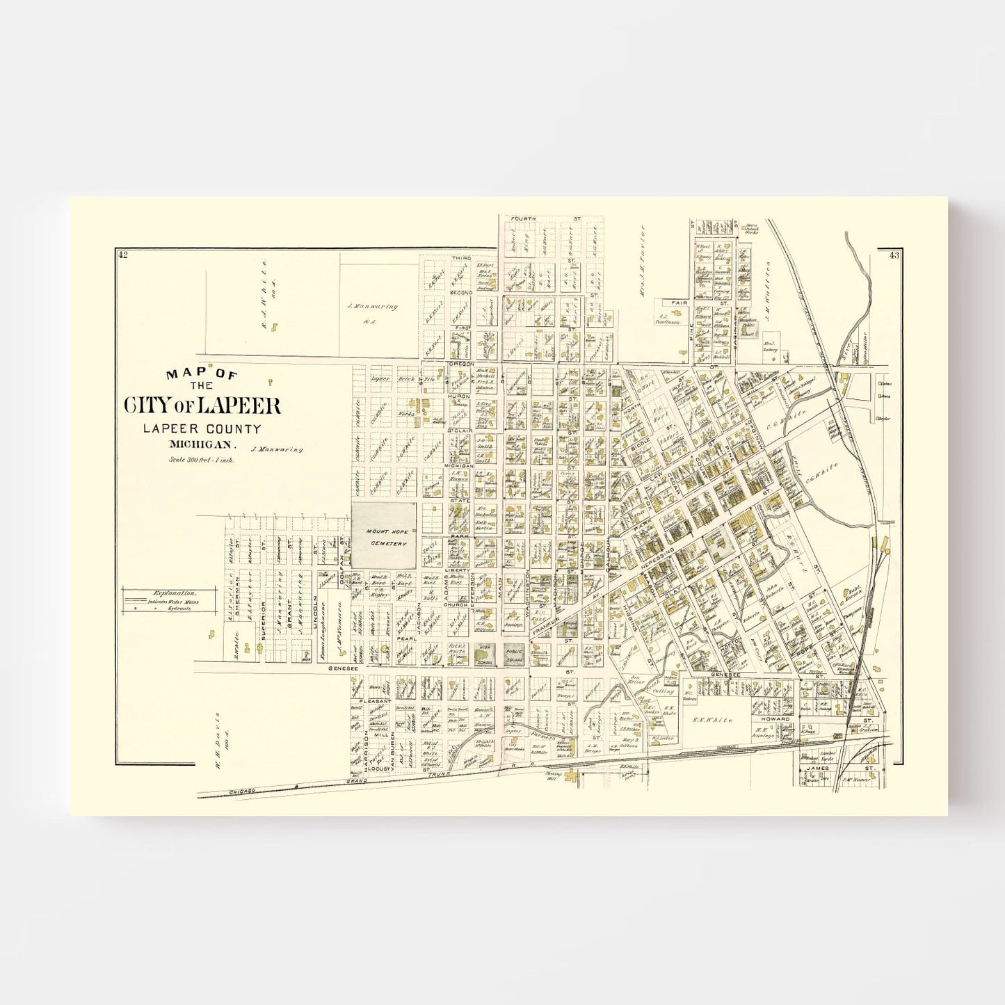 Vintage Map of Lapeer, Michigan, 1893