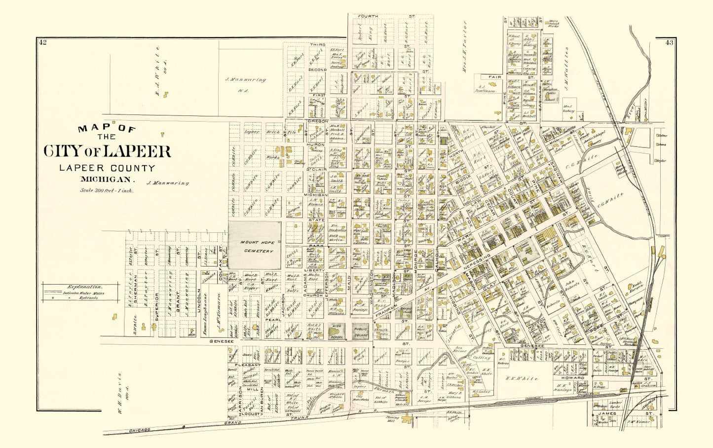Vintage Map of Lapeer, Michigan, 1893
