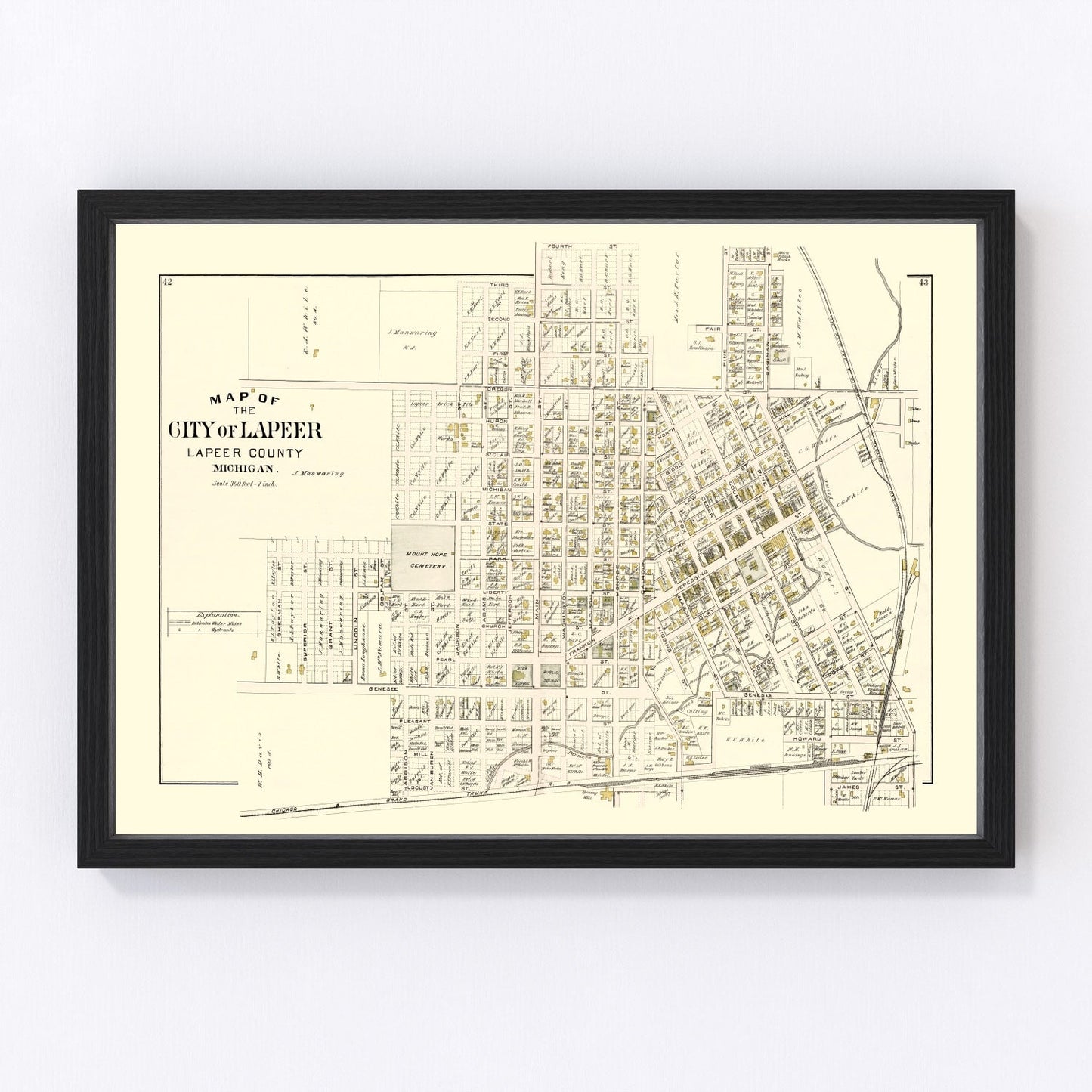 Vintage map of Lapeer, Michigan, 1893
