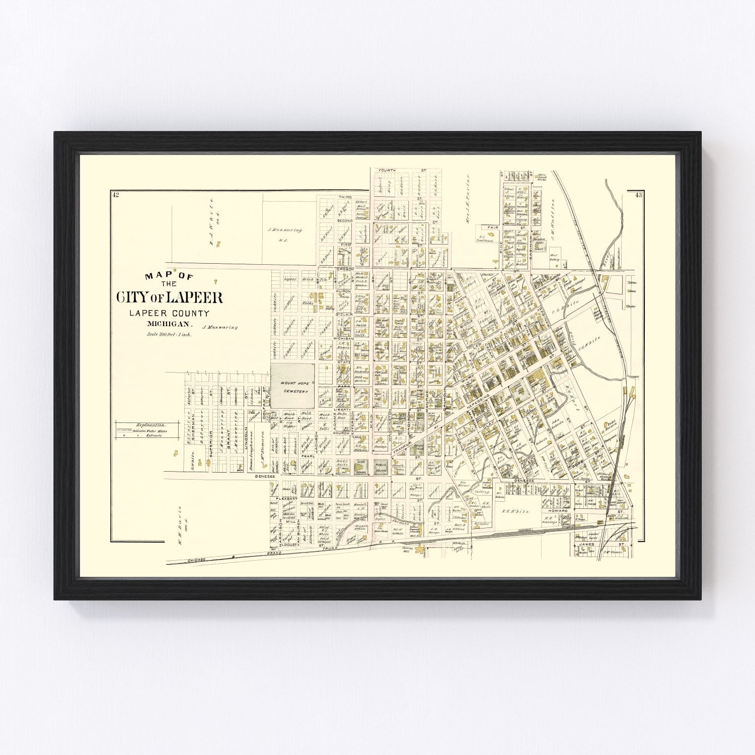 Vintage map of Lapeer, Michigan, 1893