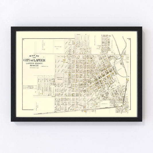 Vintage map of Lapeer, Michigan, 1893