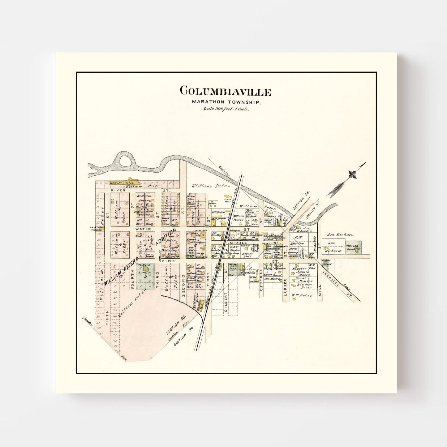 Vintage Map of Columbiaville, Michigan, 1893