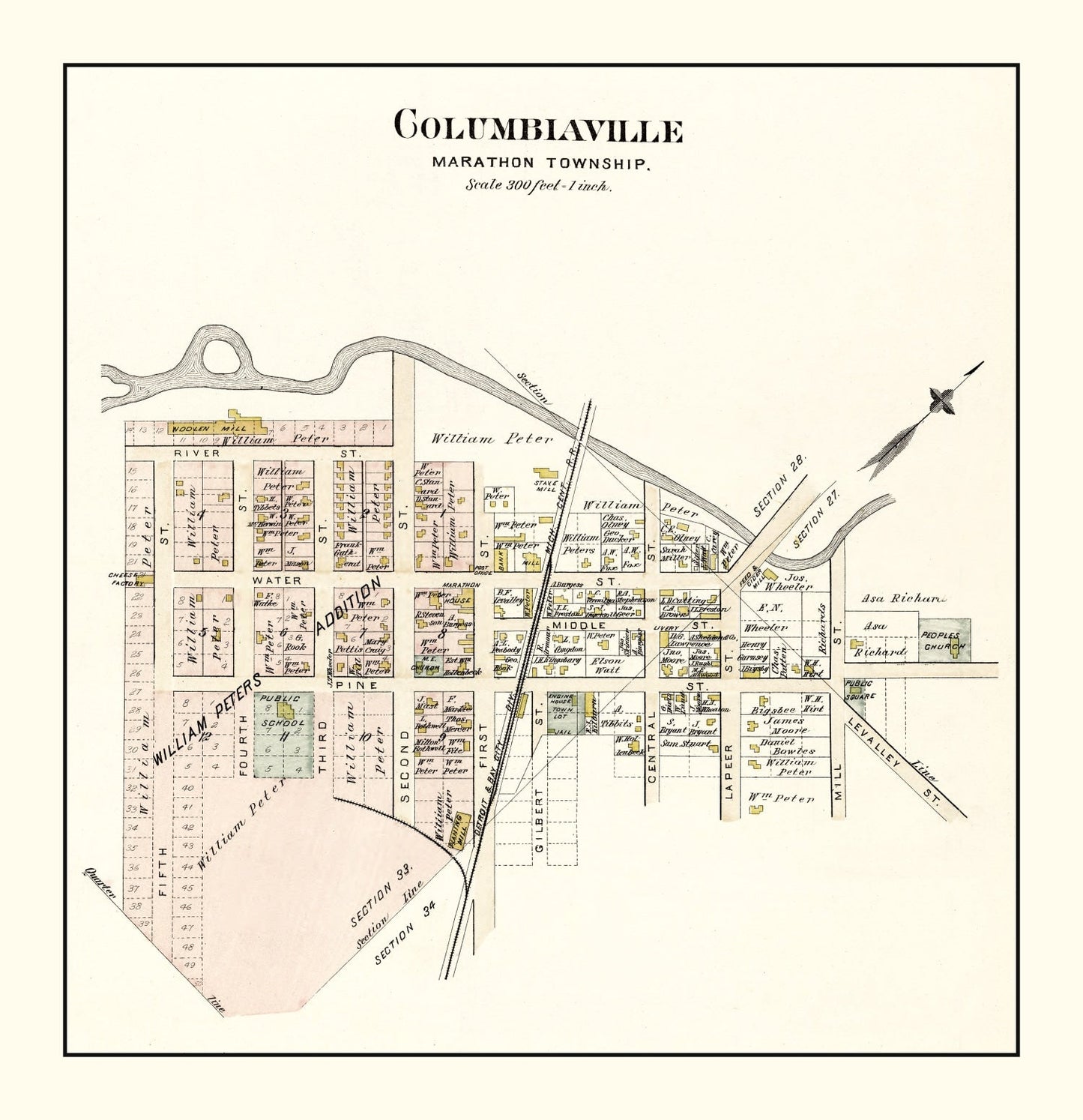 Vintage Map of Columbiaville, Michigan, 1893