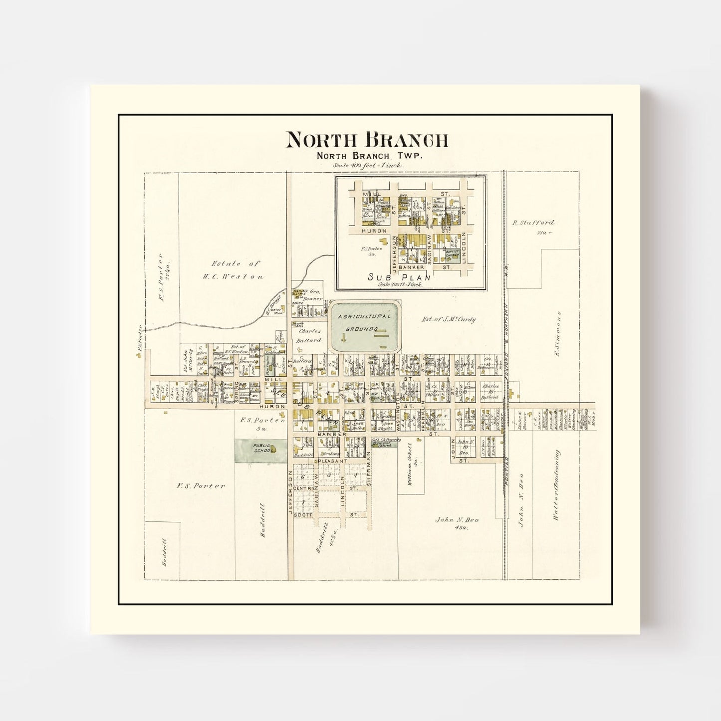 Vintage Map of North Branch, Michigan, 1893