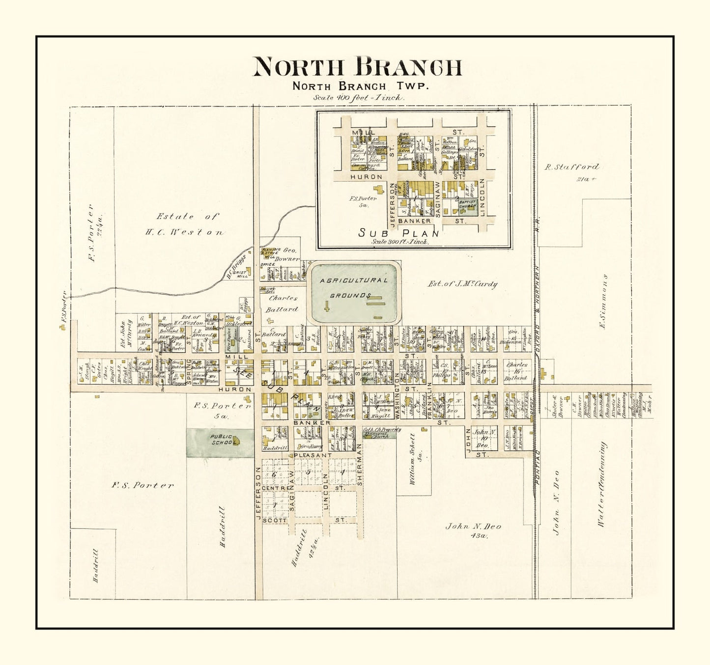 Vintage Map of North Branch, Michigan, 1893