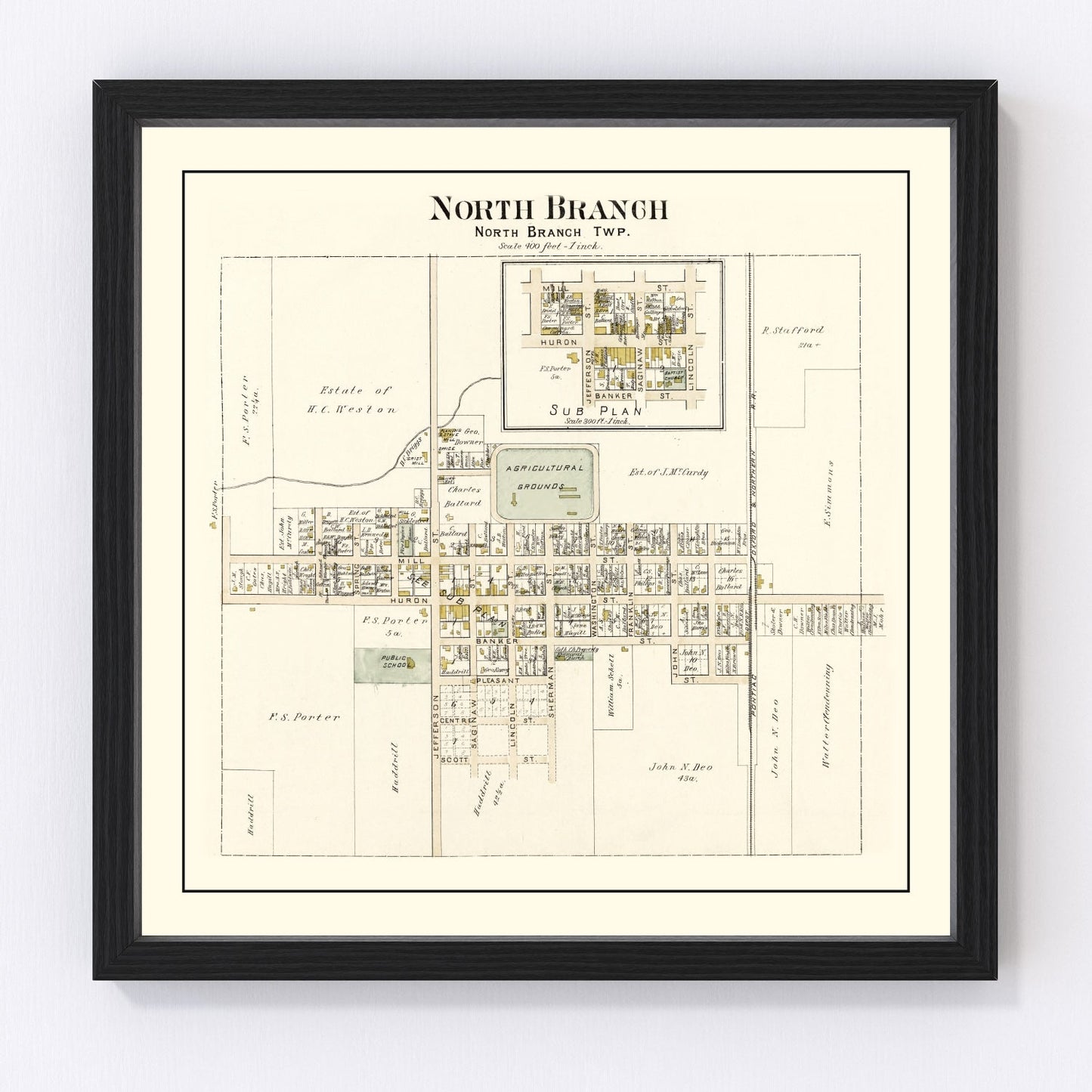 vintage map of North Branch, Michigan, 1893