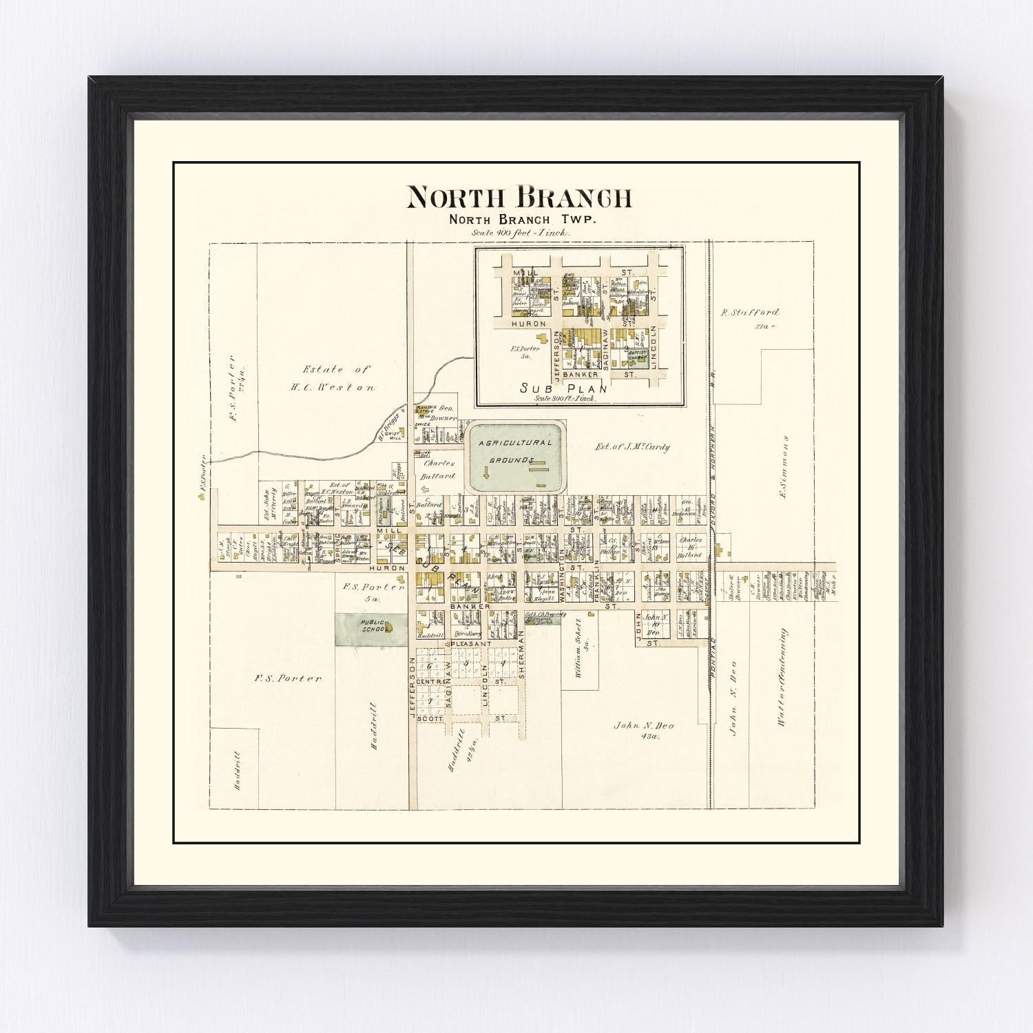 vintage map of North Branch, Michigan, 1893