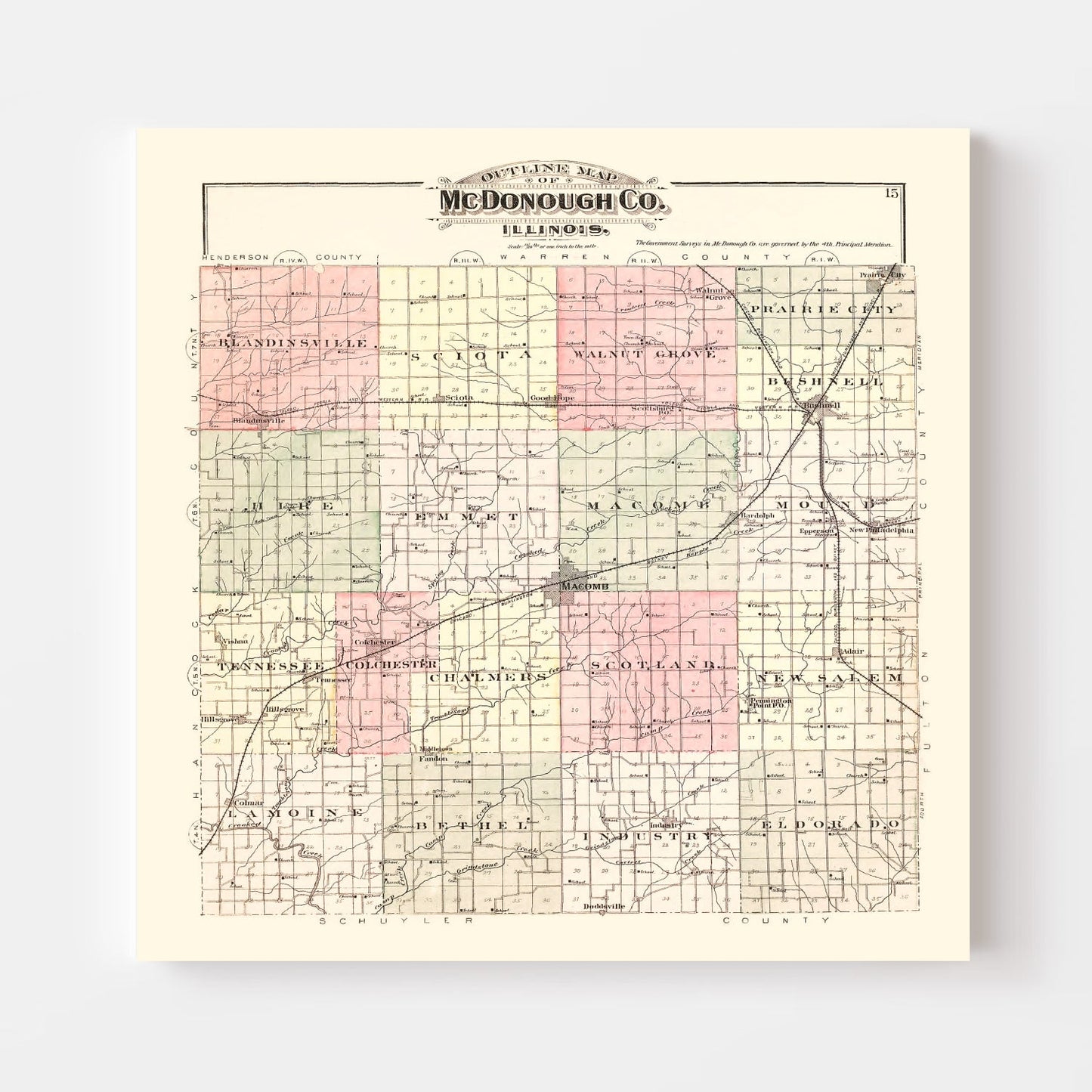 Vintage Map of McDonough County, Illinois, 1893