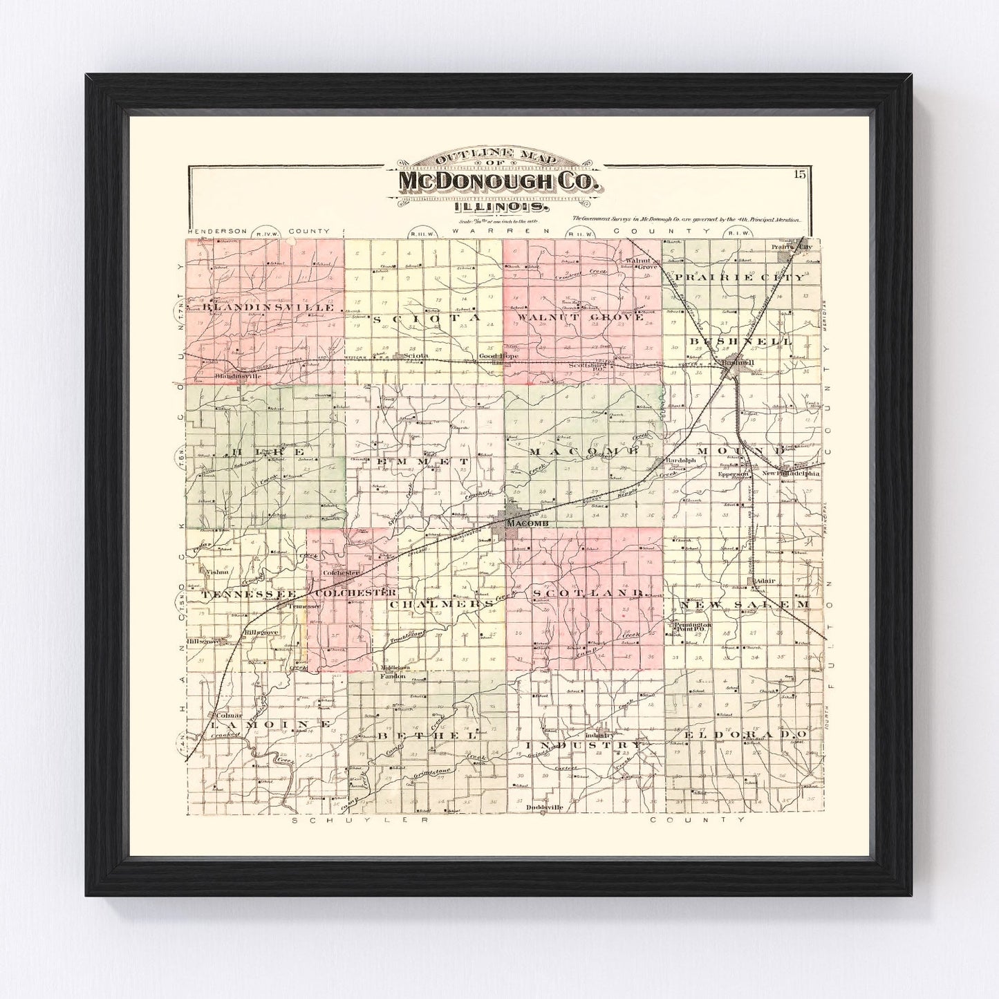 Vintage map of McDonough County, Illinois, 1893