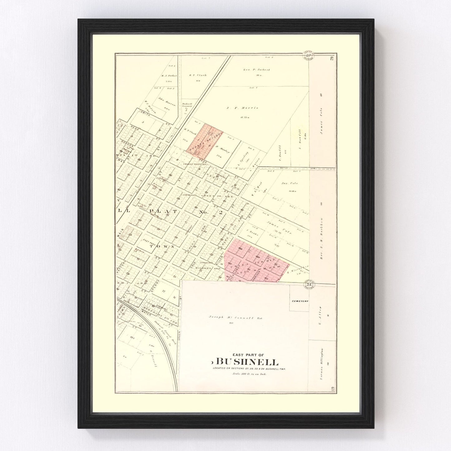 Vintage map of Bushnell, Illinois, 1893, digitally restored
