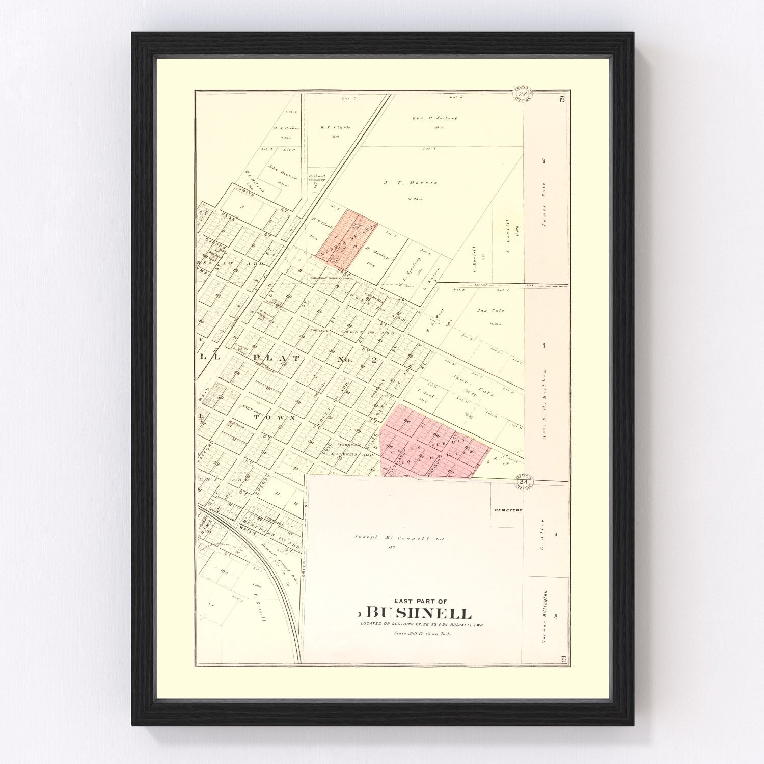 Vintage map of Bushnell, Illinois, 1893, digitally restored