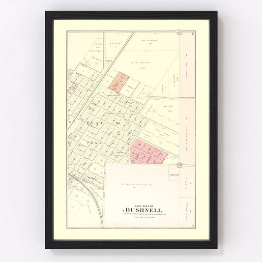 Vintage map of Bushnell, Illinois, 1893, digitally restored