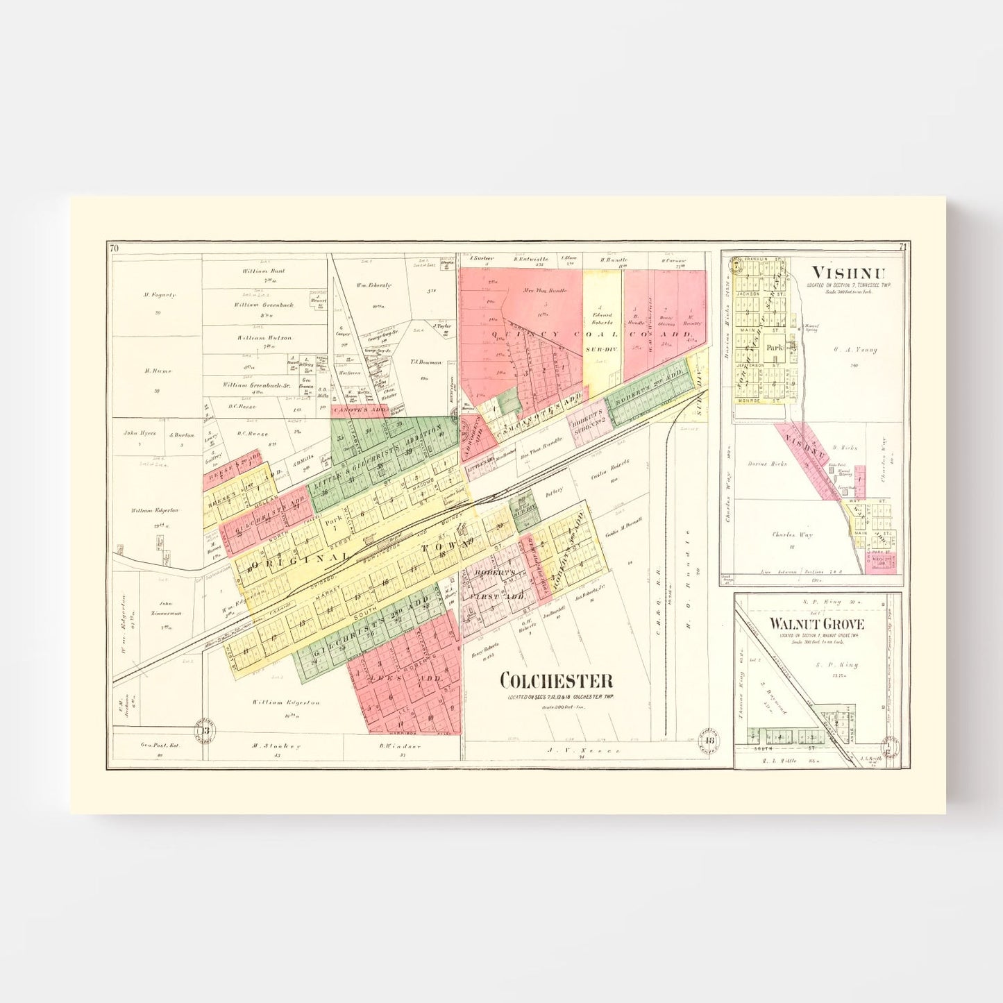 Vintage Map of Colchester, Illinois, 1893