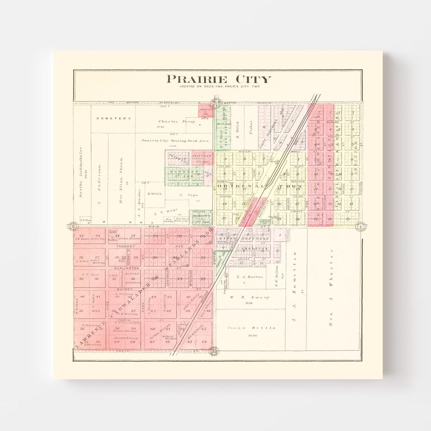 Vintage Map of Prairie City, Illinois, 1893
