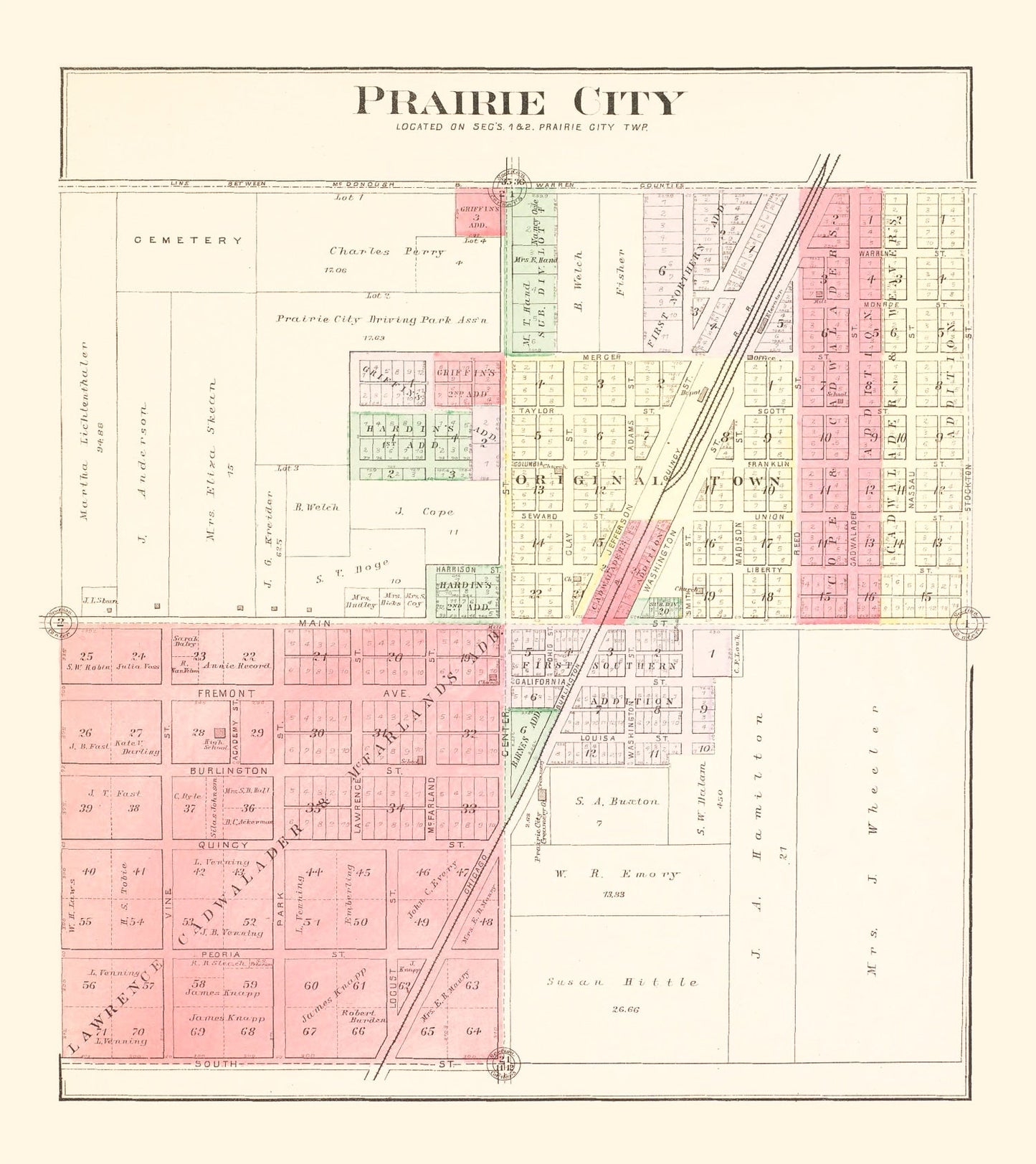 Vintage Map of Prairie City, Illinois, 1893
