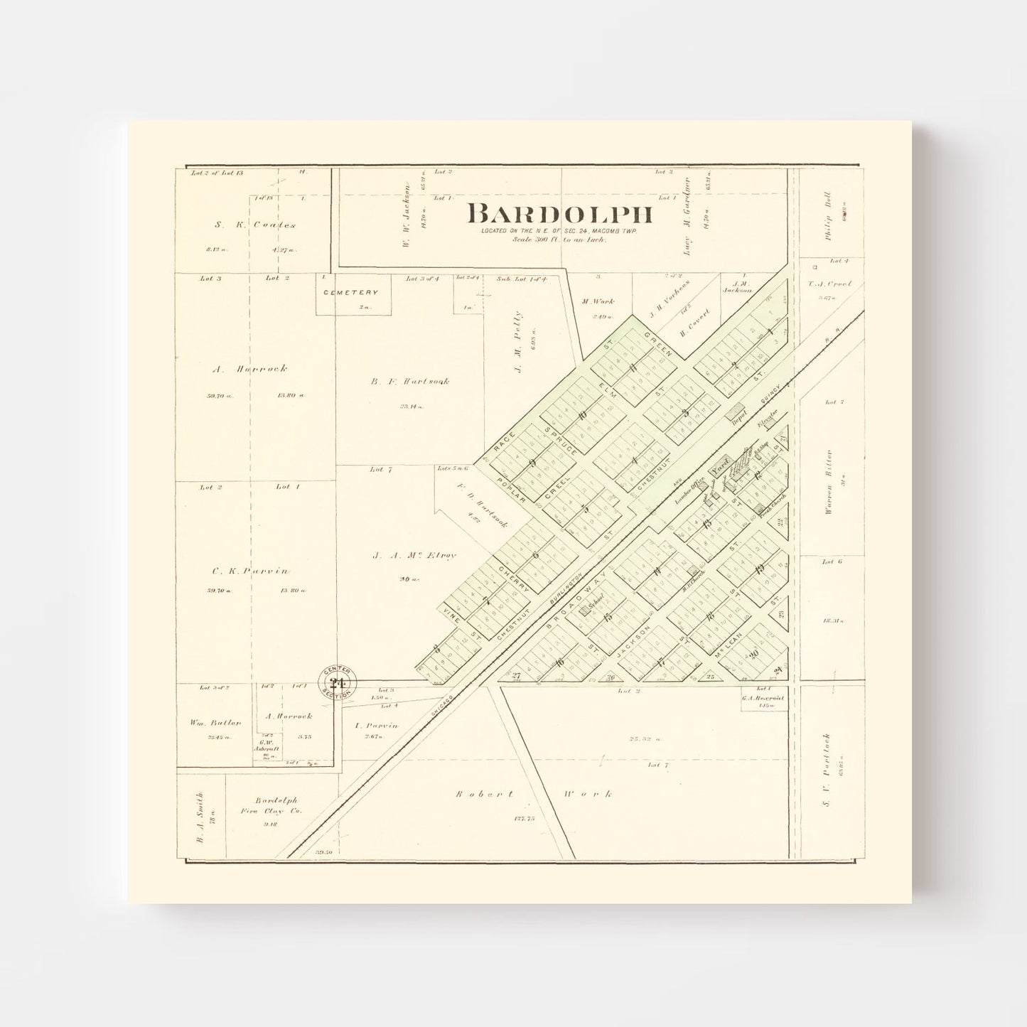 Vintage Map of Bardolph, Illinois, 1893