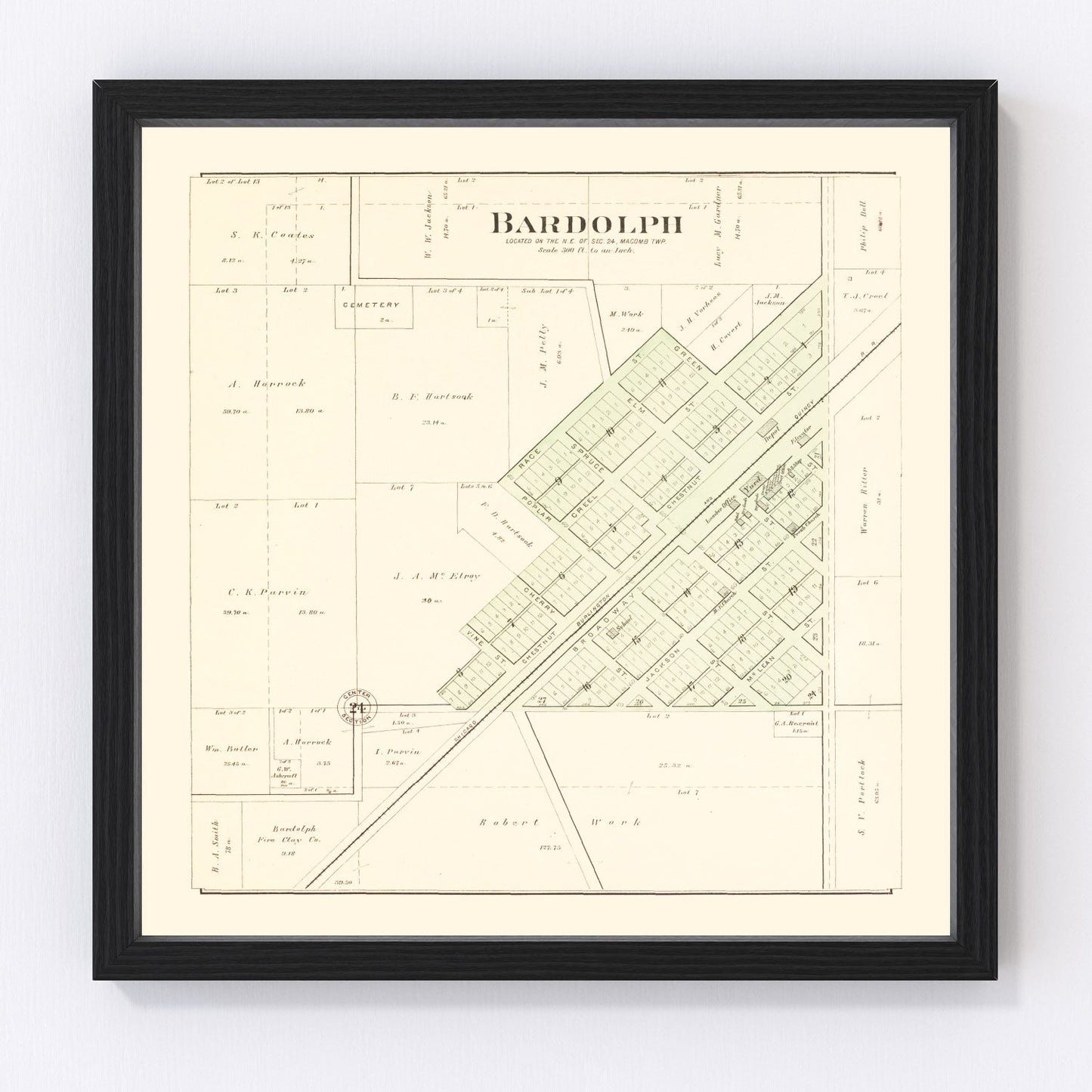 Vintage map of Bardolph, Illinois, 1893