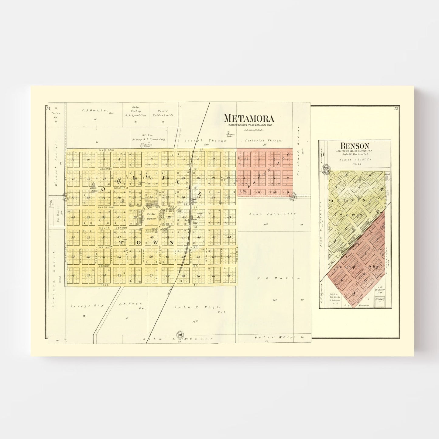 Vintage Map of Metamora, Illinois, 1893