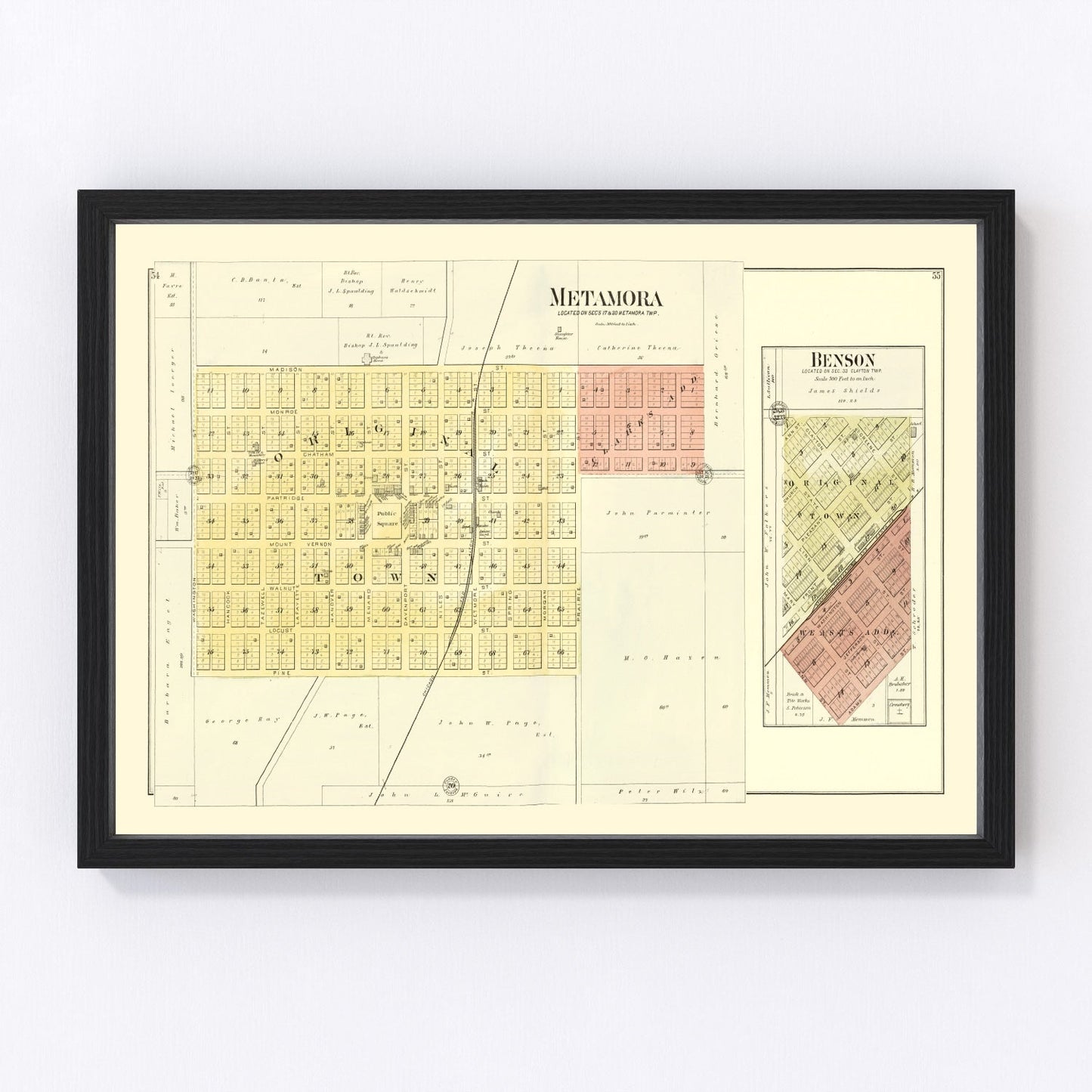 Vintage map of Metamora, Illinois, 1893