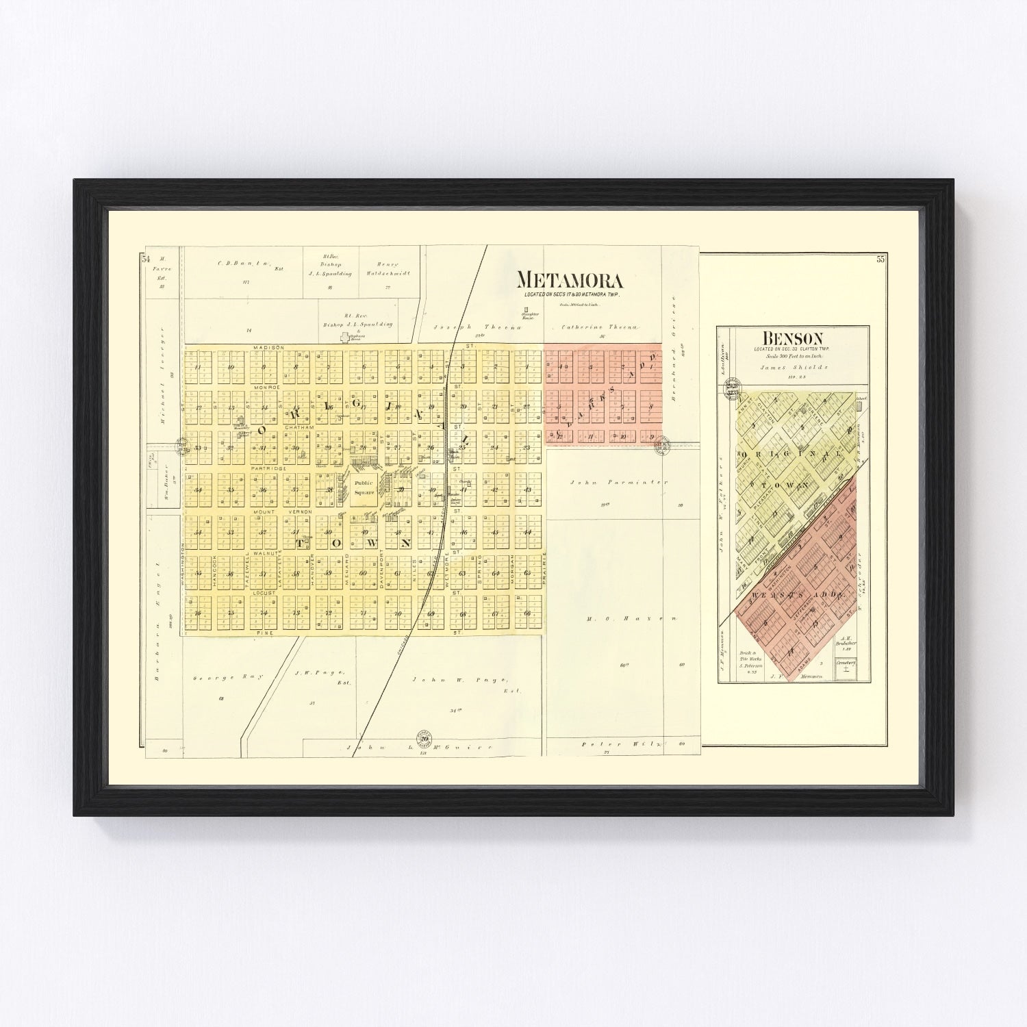Vintage map of Metamora, Illinois, 1893