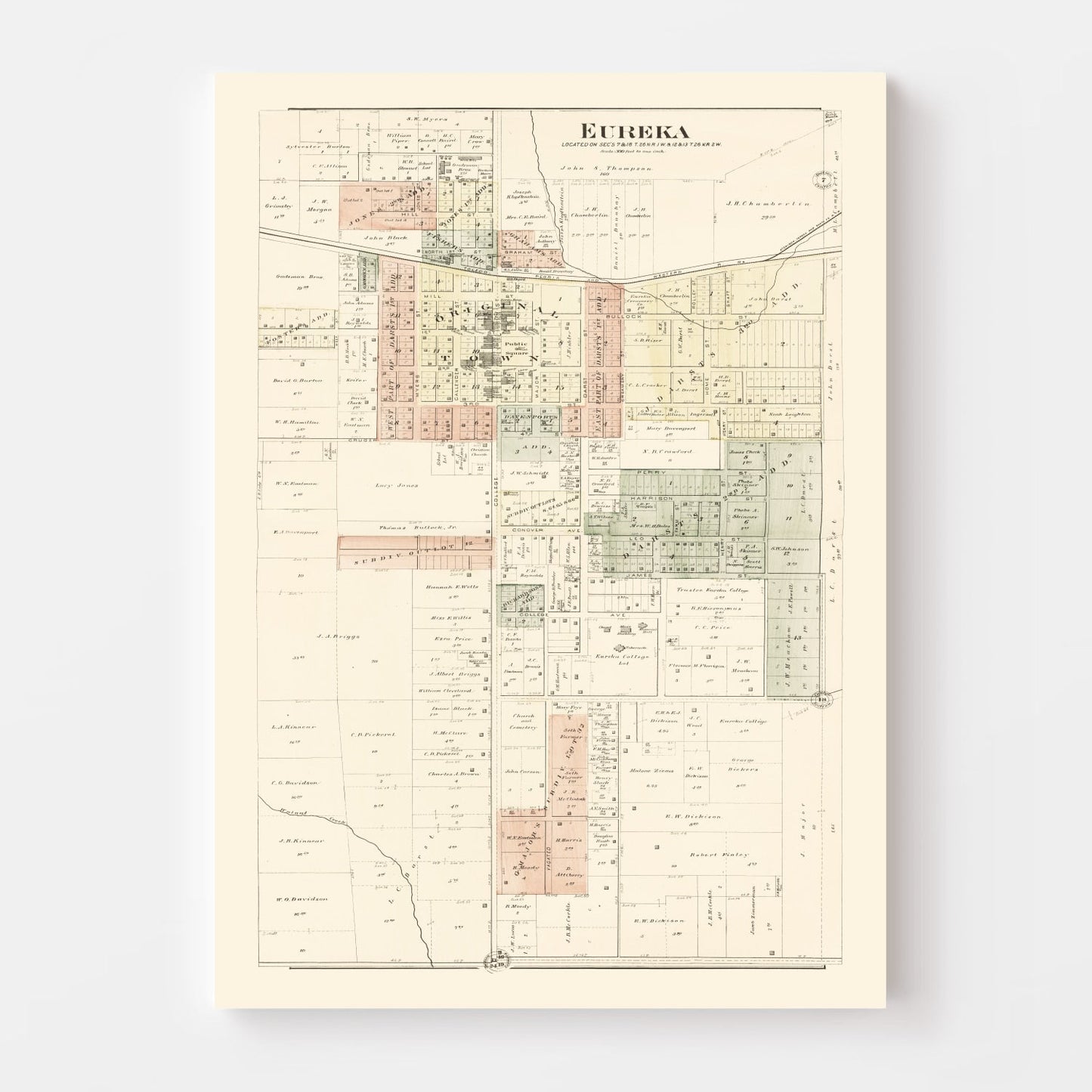 Vintage Map of Eureka, Illinois, 1893