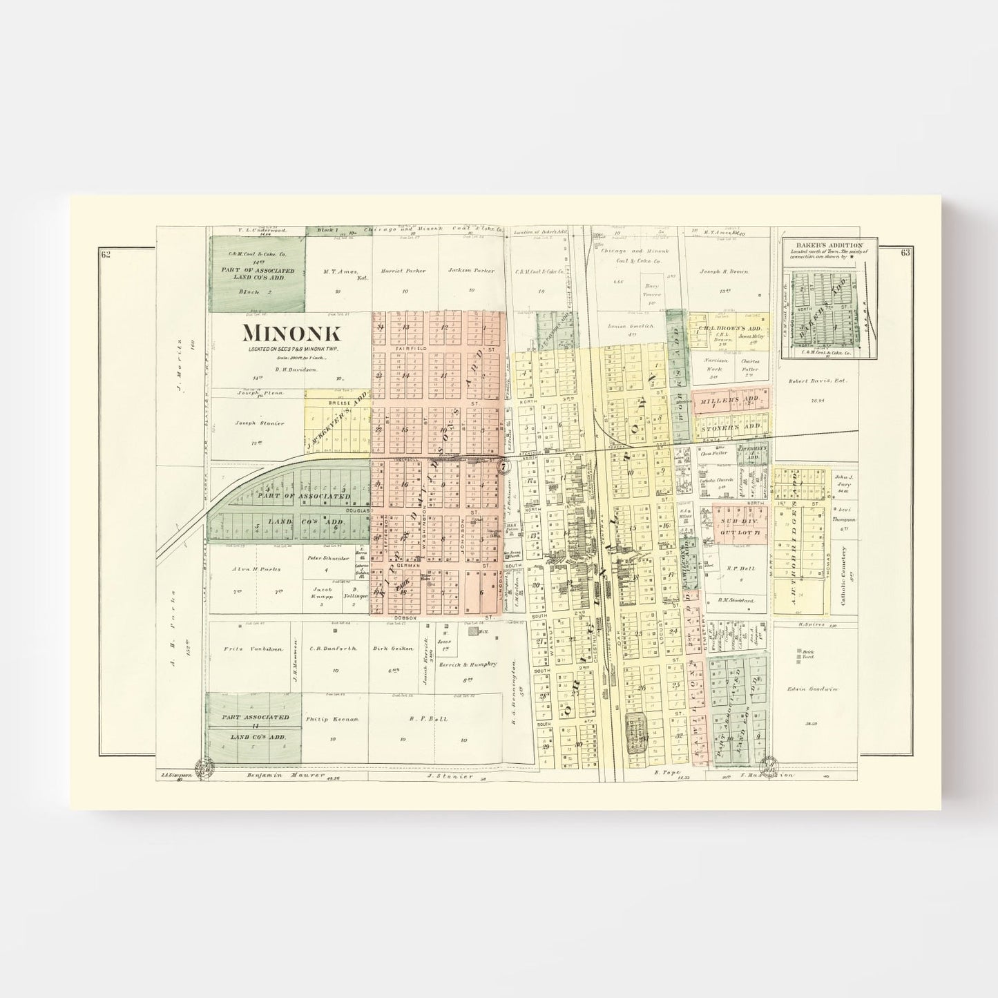 Vintage Map of Minonk, Illinois, 1893
