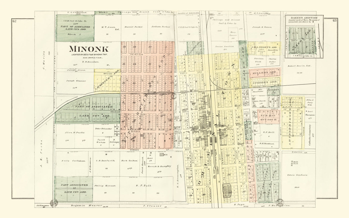 Vintage Map of Minonk, Illinois, 1893