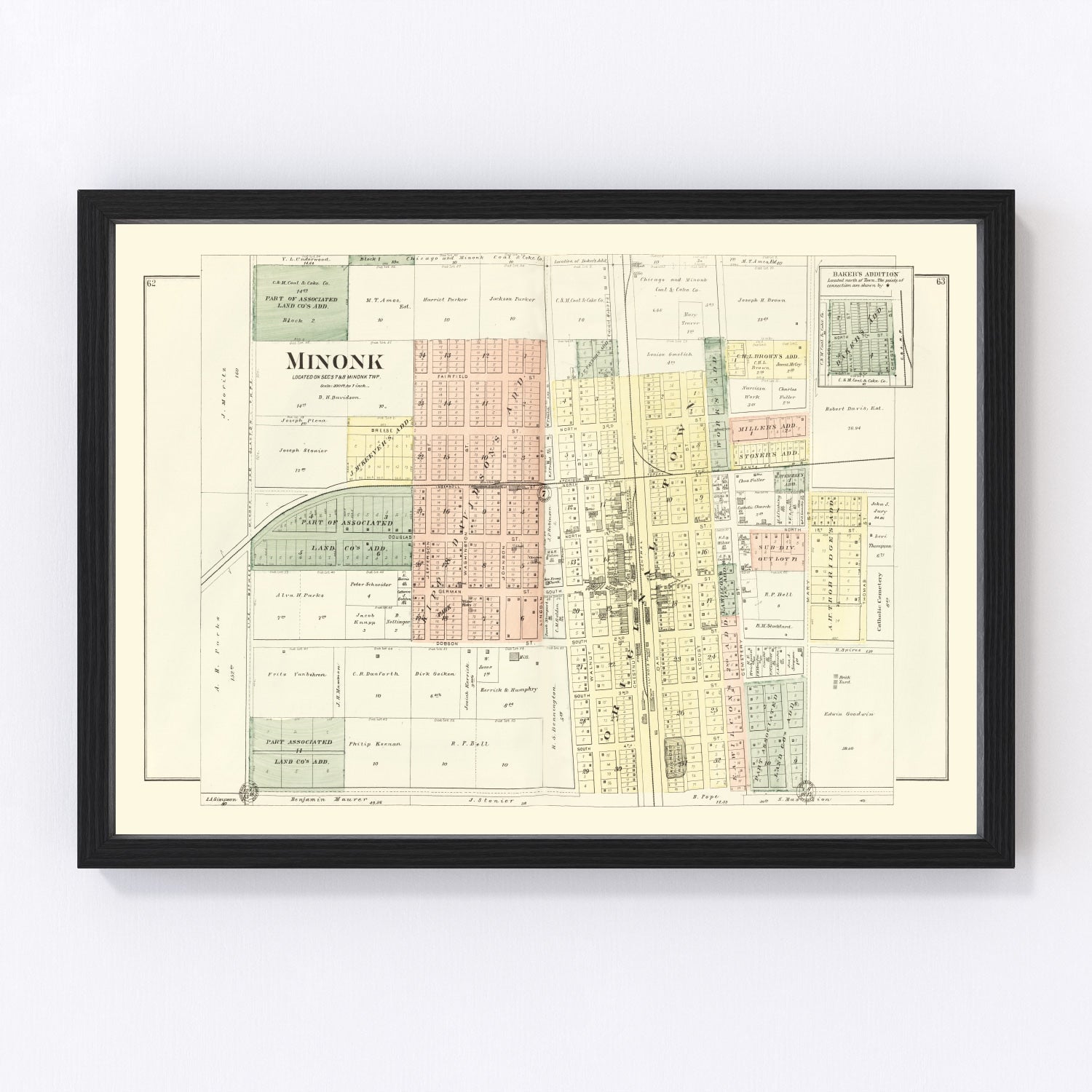vintage map of Minonk, Illinois, 1893