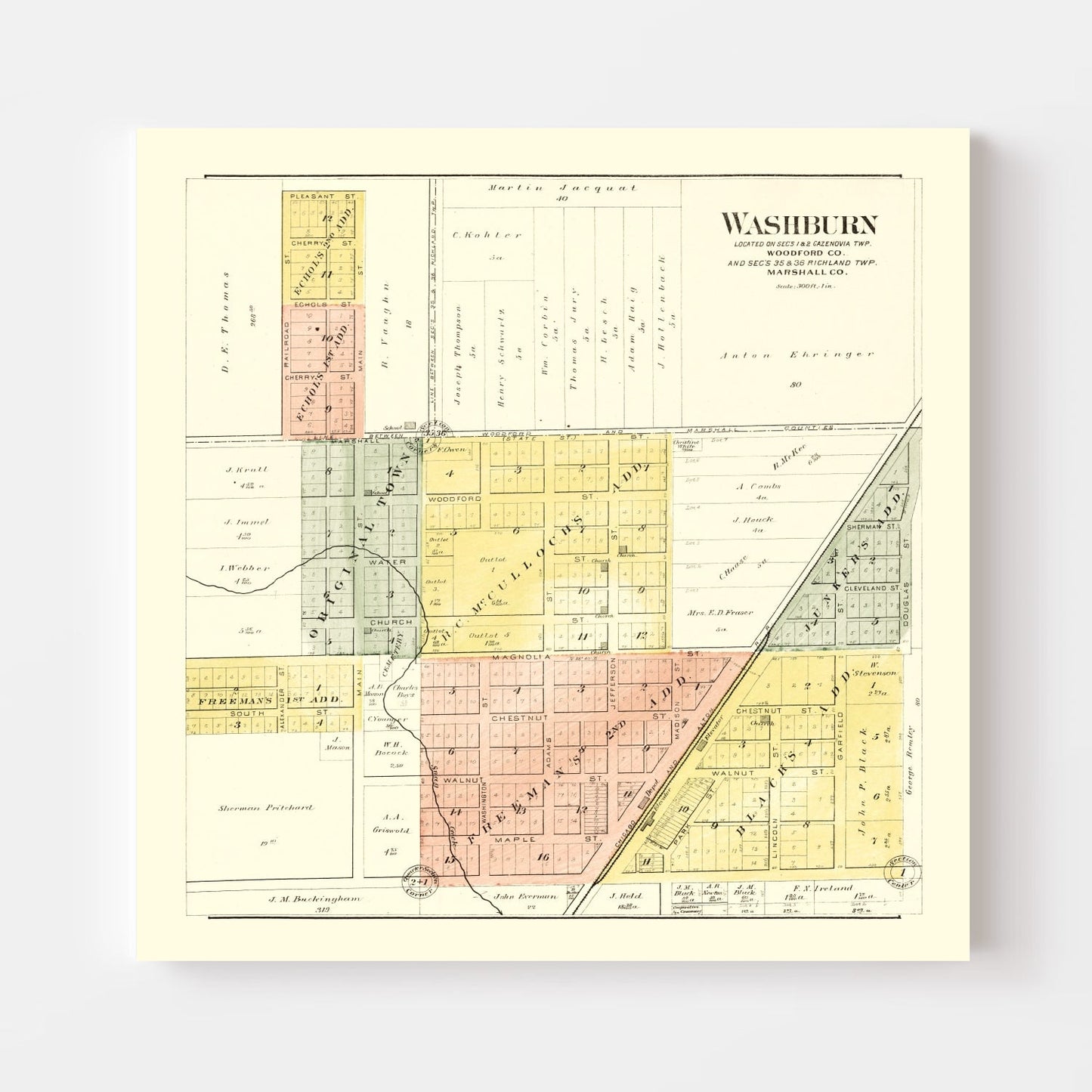 Vintage Map of Washburn, Illinois, 1893