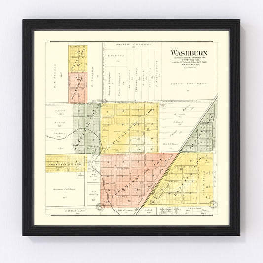 Vintage map of Washburn, Illinois, 1893, Woodford County, digitally restored